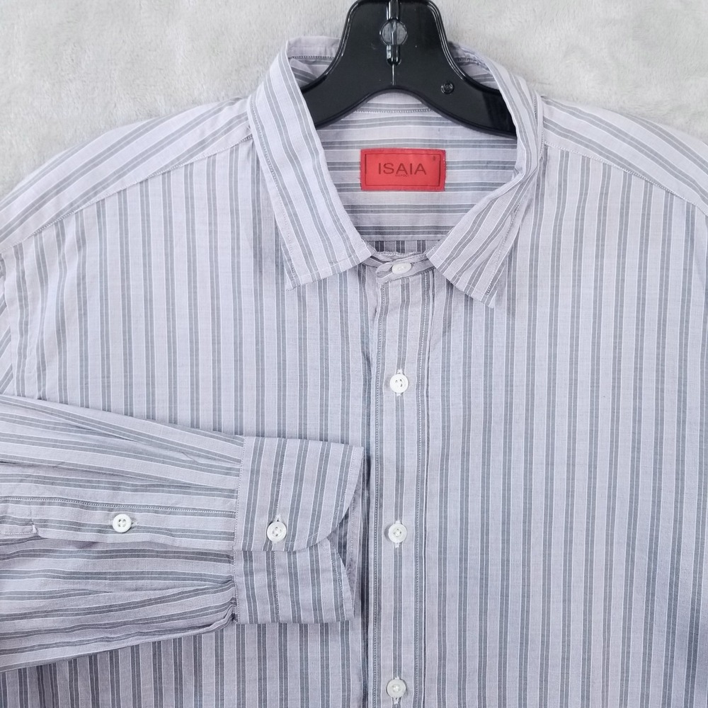 Isaia Napoli Dress Shirt Men 17 - 43‎ Striped 100% Cotton Long Sleeve Italy